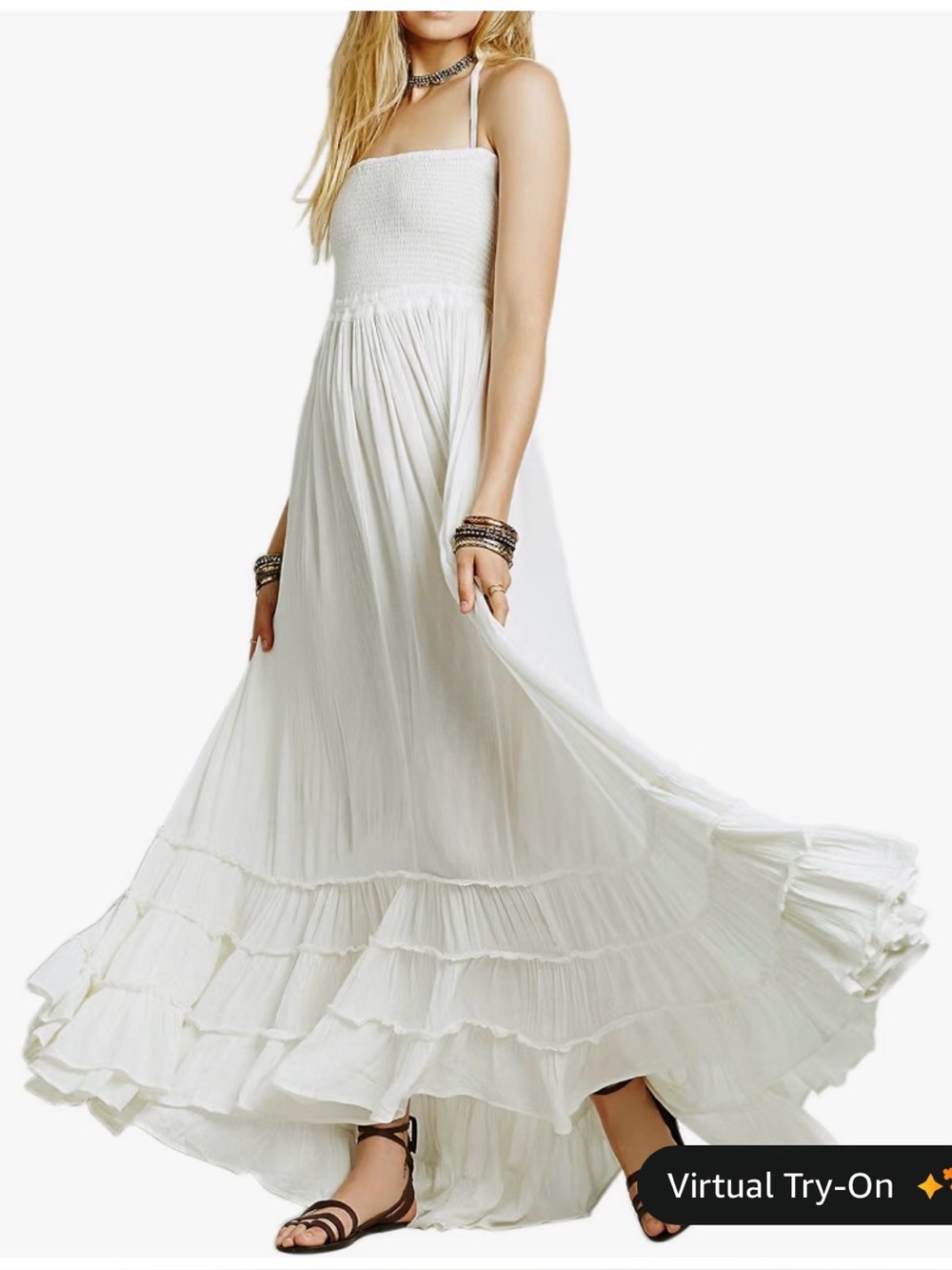 Women's Sleeveless White Maxi Dress with Halter Neck